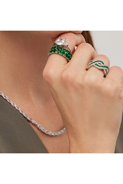 Merano Design Turkuaz Kalpli Çift Sıra Yüzük