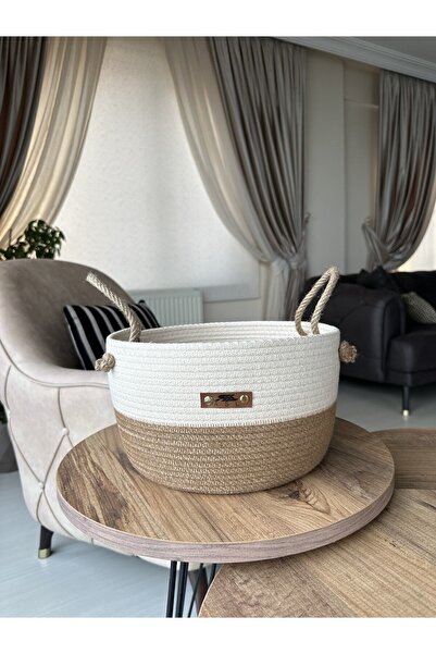 ASL CONCEPT Coș organizator din răchită cu mâner din iută ecru