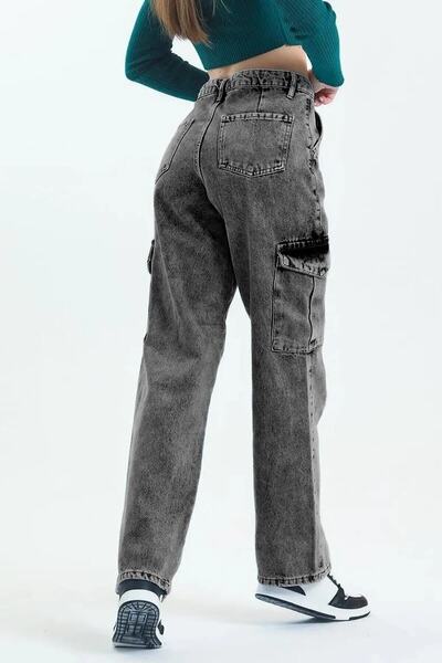 Asortik Kids Girls' Cargo Pocket High Waist Wide Leg Jeans Jeans