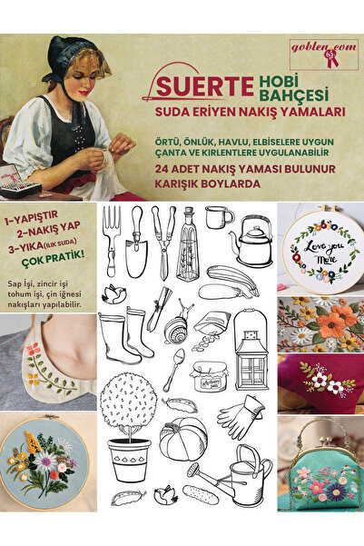 Dmc Suerte Yapışkanlı Suda Eriyen Nakış Yamaları, Hobi Bahçesi, 24 Desenli Na...