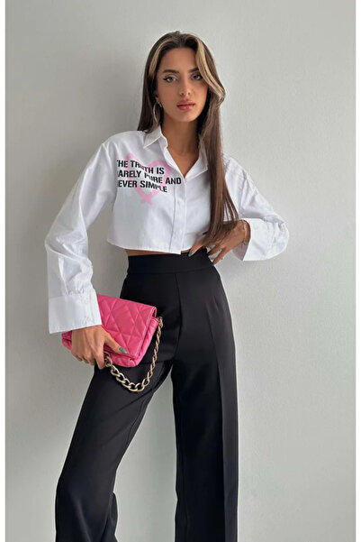 My Blog Weißes kurzes Shirt mit Herz-Slogan-Aufdruck