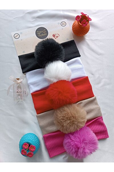 MyHubi 5-Piece Combination (Boxed) Handmade Baby Girl Rabbit Hair Pompom Bandana