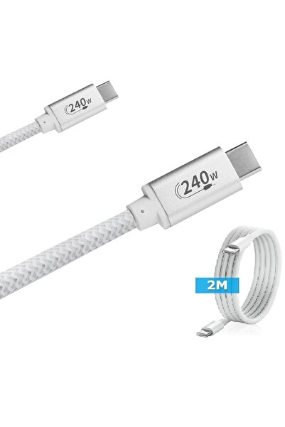 teknosepetim 240 WATT 2 METRE USB-C USB-C HIZLI Şarj Kablosu TİP C sarj Kablo...