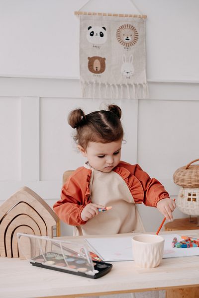 Dear Deer Love Cleo Long Sleeve Feeding & Activity Bib 1-3 years - Tile