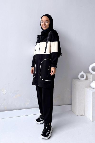 Ka Hijab Hooded Line Hijab Suit - Black