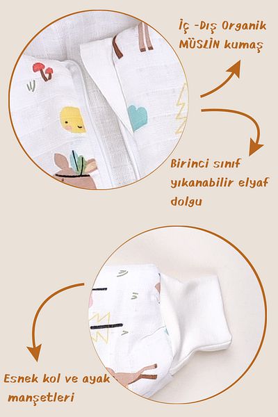 la mure baby Organic Muslin Sleeping Bag 2.5 Tog Thick Fiber Filled