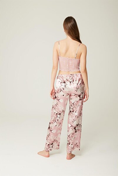 MISSDORE Ashley-Roseflower Satin Bustier Trousers Set Powder
