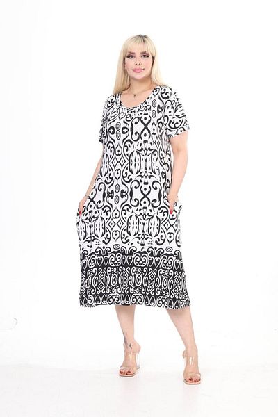 mezura tekstil Plus Size Women's Summer Double Pocket Knee Length Short Sleeve Midi Length Viscose Combed Cotton Dress