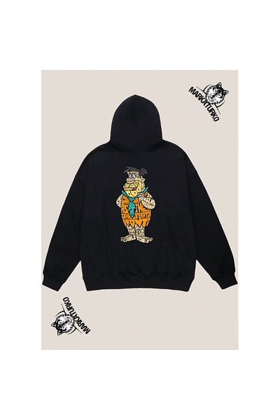 MarkaTurko FLINSTONE custom design back printed Black Hooded unisex Sweatshirt 5000X
