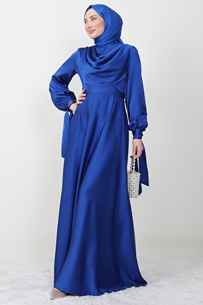 GİZ AGİYİM Βραδινό φόρεμα με δεμένο μανίκι Midnight Blue