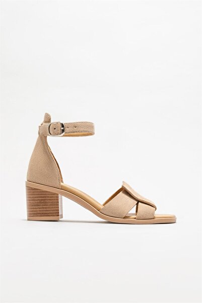 Elle Shoes Bej Deri Kadın Topuklu Sandalet