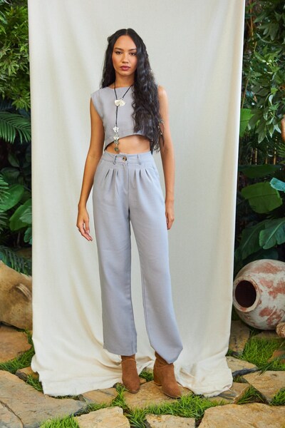 GIA - ART بلوزة بالازو كتان علوية وسفلية