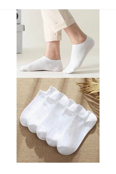 REYNBOO SOCKS 5 Ζεύγη Unisex μονόχρωμα λευκά πάνινα παπούτσια που πλένονται (Αόρατα).