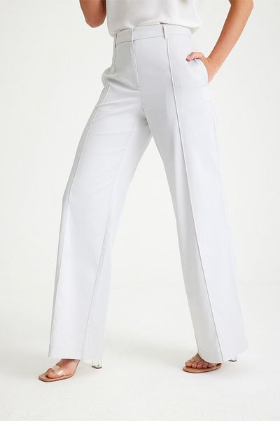 Just Like You Light Gray Ribbed Women's Trousers - Wide Leg