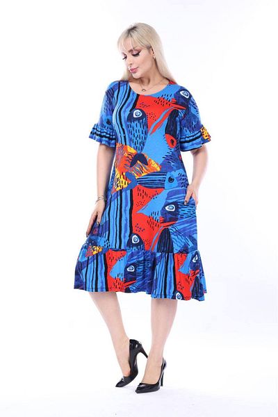 mezura tekstil Plus Size Knee-Length Sleeve And Skirt Ruffle detailed short sleeve Stylish Pocket Viscose Combed Cotton Dress
