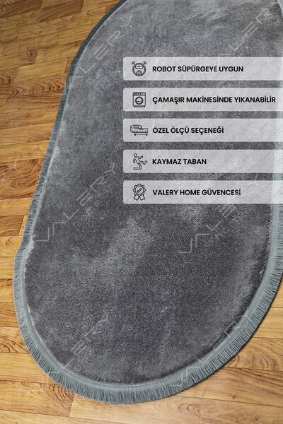 Valery Home Vl Oval Comfort Düz Saçaklı Peluş Halı Antrasit