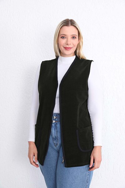 Kardelen Butik Ümraniye Khaki Green Fleece Vest