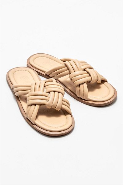 Elle Shoes شبشب نسائي مسطح من الجلد الطبيعي