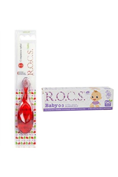R.O.C.S. فرشاة أسنان للأطفال من عمر 0 ​​إلى 3 سنوات من روكس، معجون أسنان بخلا...