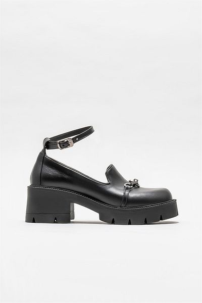 Elle Shoes Women's Black Leather Heeled Shoes