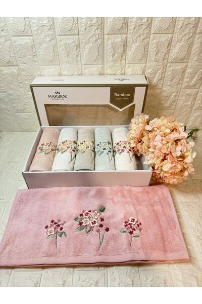 MARİBOR HOME BETTY-3d Nakışlı Bambu Havlu 6 Ad. (50X90)