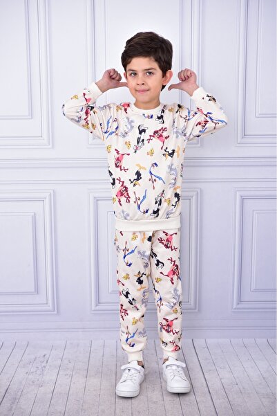 BUUFUU Cat Digital Printed Long Sleeve Sweatshirt and Tracksuit Top and Bottom Double Set