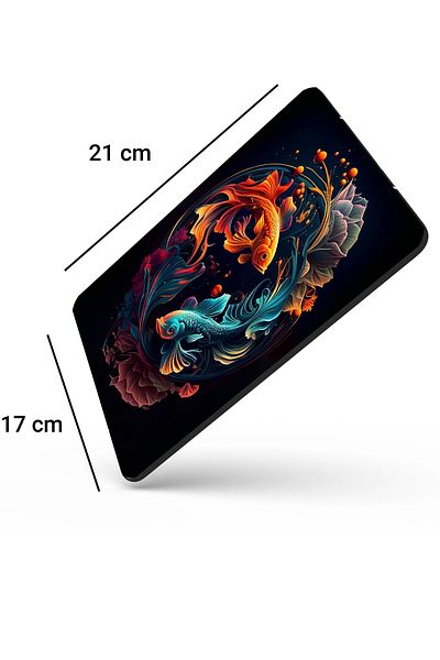 SonicTouch Blue Orange Koi Fish Patterned Ying Yang Designed Anti-Slip Gaming Mouse Pad - 17x21cm