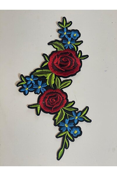 Gönülden Tasarım 27x15 Cm Ütü Ile Yapışan Kırmızı Gül Ve Çiçekli Aplike
