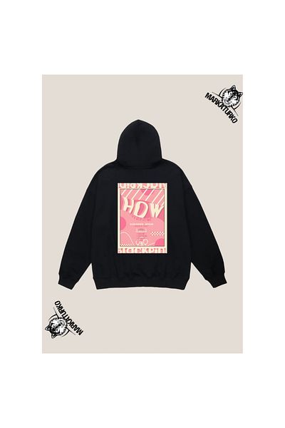 MarkaTurko BLACK PINK custom design back printed Black Hooded unisex Sweatshirt 105