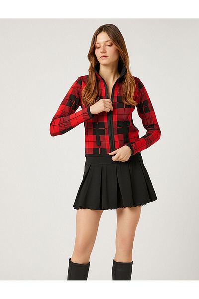 Koton High Collar Zipper Cardigan