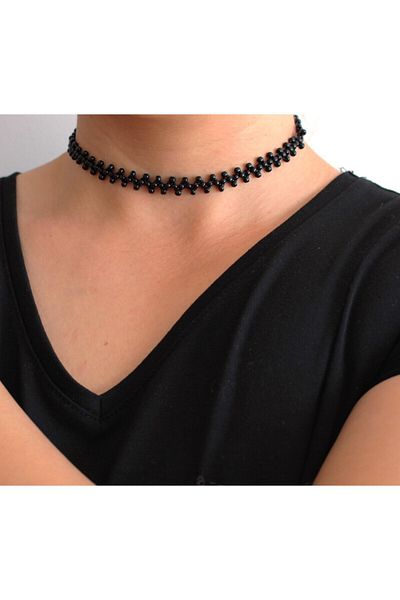 Roe takı aksesuar Black Choker Necklace Sand Bead Zigzag Necklace