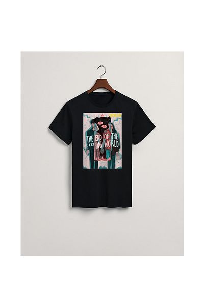 MarkaTurko The End Of The F-ing World-305-23 Tricou negru din bumbac pieptănat cu design special