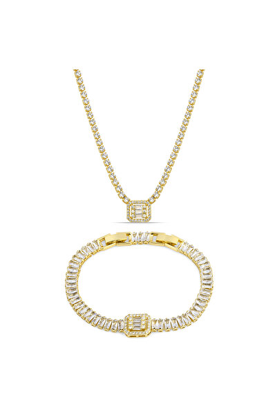 Forentina Çelik Altın Rengi Baget Kolye Bileklik Kombin Set Ps3332