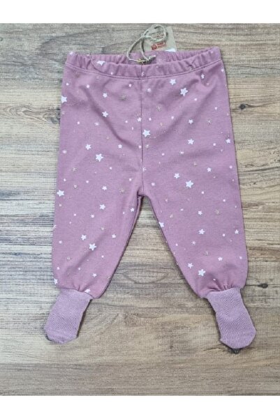 ORGANİK PEMBE YILDIZ DESENLİ ÇORAPLI PİJAMA ALTI