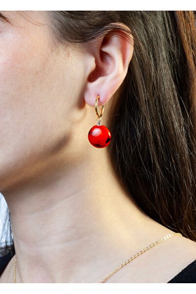 Arezzo SeyGlass Murano Cam Kırmızı Küpe | El Yapımı Cam Boncuk Küpe | Murano Cam Küpe Aksesuar