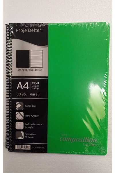 Çınar A4 80 Yaprak Plastik Kapaklı KARELİ Proje Defteri, 20 Adet Poşet Dosyalı