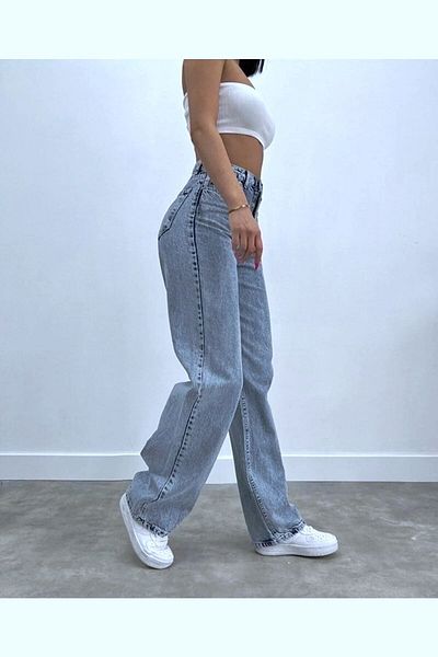 LİMABEL Blugi largi 100% bumbac, albastru cu picioare largi, anii 90, blugi cu picioare late