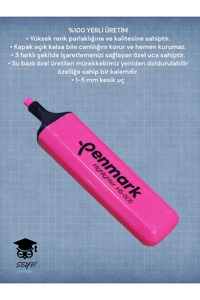 SEYFİKİRTASİYE TURKISH MALI PHOSPHORUS PEN VIVID COLORS REFILLABLE MARKING PEN HIGHLIGHTER