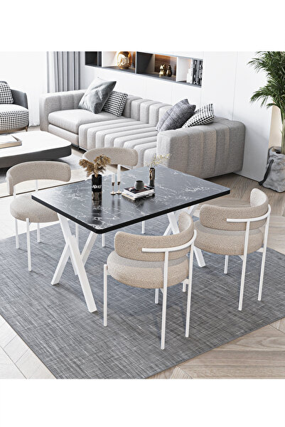 AVVİO Teddy Sandalye 80x120 Yemek Masası Mutfak Masası 4 Kişilik Masa Sandaly...