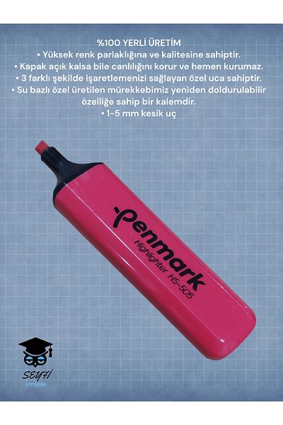 SEYFİKİRTASİYE TURKISH MALI PHOSPHORUS PEN VIVID COLORS REFILLABLE MARKING PEN HIGHLIGHTER