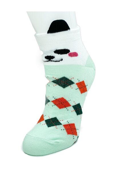 Acura 3 Pairs Dog Themed 3D Eared Cotton Plaid Women's Ankle Socks