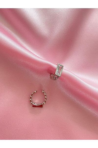 h&b design jewel Silver Baguette Stone Earcuff