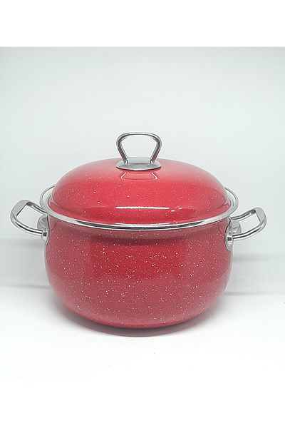 Avşar ENAMEL HOUSE 22 CM 4 LITER RED STEEL HANDLE ENAMEL COOKER
