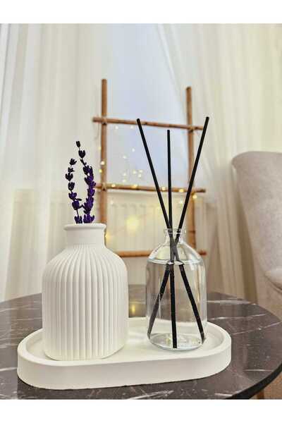 DNZ DEKOR Dekoratif Mini Pampas Kuru Çiçek Vazosu Bahar Oda Kokusu Standlı Set