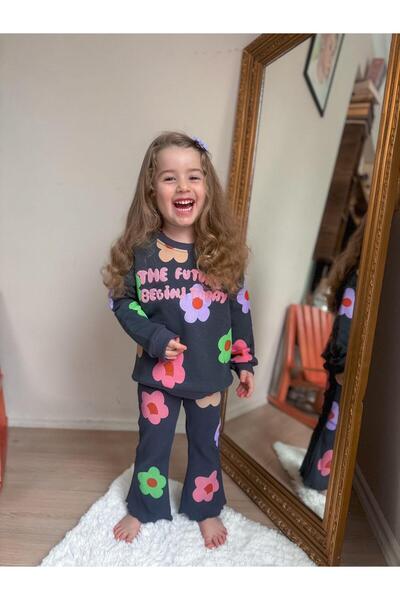 Mama and Miel Girl's Punch Embroidered Floral Patterned Tights Top and Bottom...