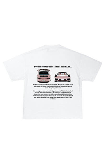 Lora Benvito Tricou supradimensionat alb Porsche 911 Sakura