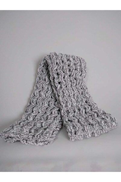 RELYA Унісекс білий пухнастий пухнастий ручний в'язаний м'який зигзагоподібний шарф з вовни, ширина 20 см, довжина 200 см