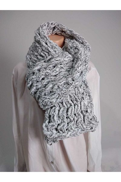 RELYA Unisex alb topit pufos tricotat manual moale zigzag model eșarfă din lână Lățime 20 cm Lungime 200 cm
