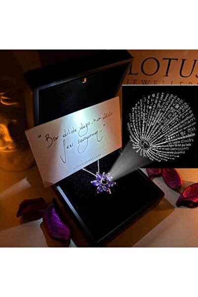 LOTUS JW 100 DİLDE SENİ SEVİYORUM YAZAN LOTUS KOLYE & IŞIKLI KOLYE KUTUSU (ROSE GOLD) | 925 Ayar Gümüş Kolye