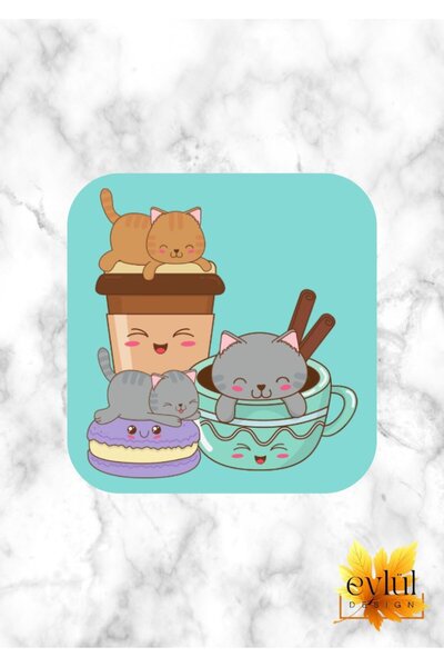 Eylül Design Cute Cats Printed Special Design Printed MDF A Quality Square Co...